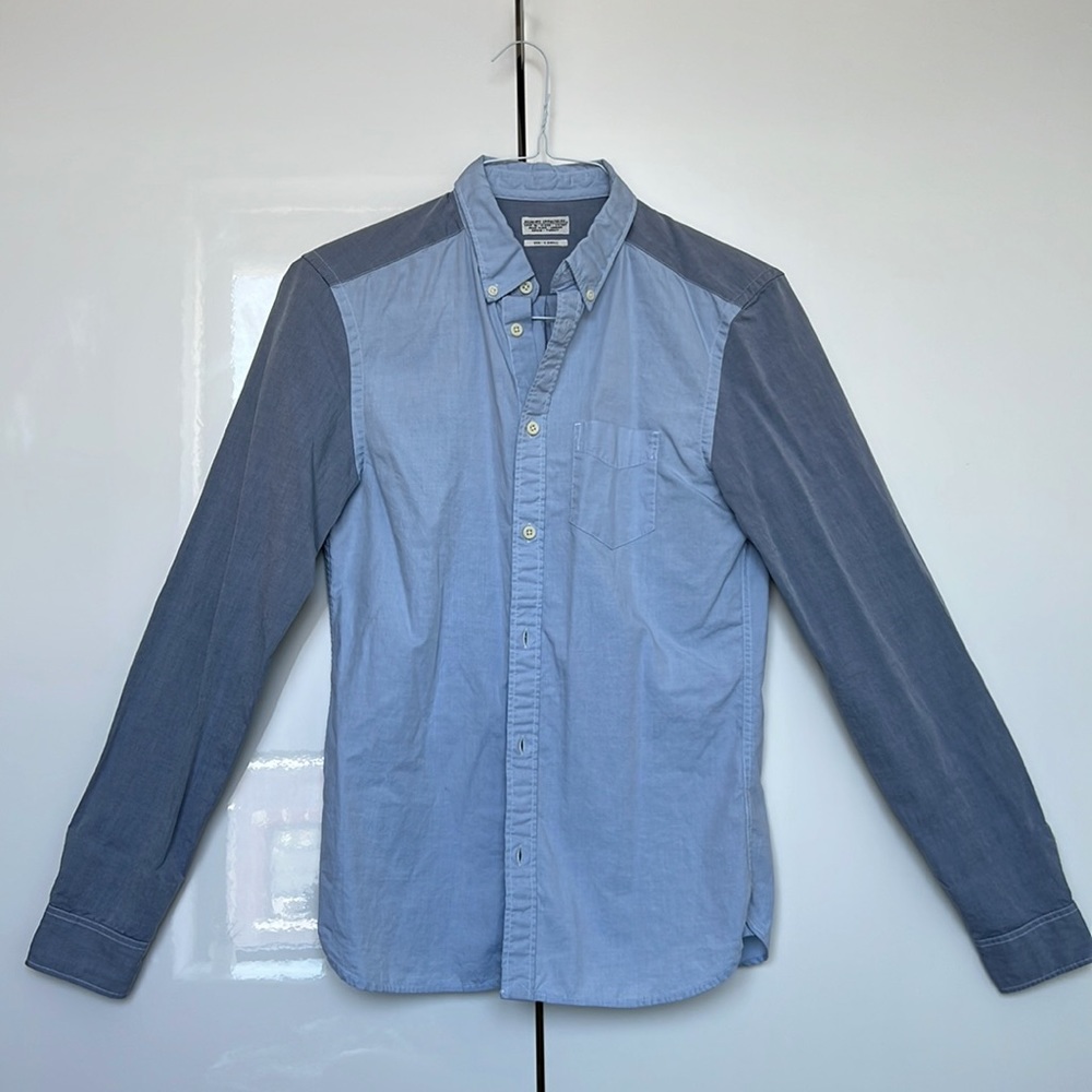 Allsaints Spitalfields two tone blue cotton button down shirt XS